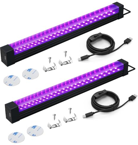 Alweysup Luce Nera UV 10W - Striscia LED da 31 cm, Lampada a Luce Nera per Discoteca, Festa Luminosa, Decorazione di Halloween, Illuminazione Scenica - Confezione da 2