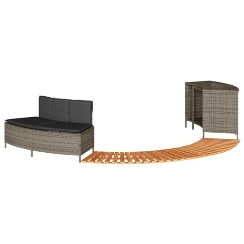 vidaXL Whirlpool-Umrandung Grau Poly Rattan und Massivholz Akazie | Aus Polyrattan und Massivholz, Kissenbezüge lassen sich leicht abziehen und sind waschbar, passend für bis zu vier Erwachsene