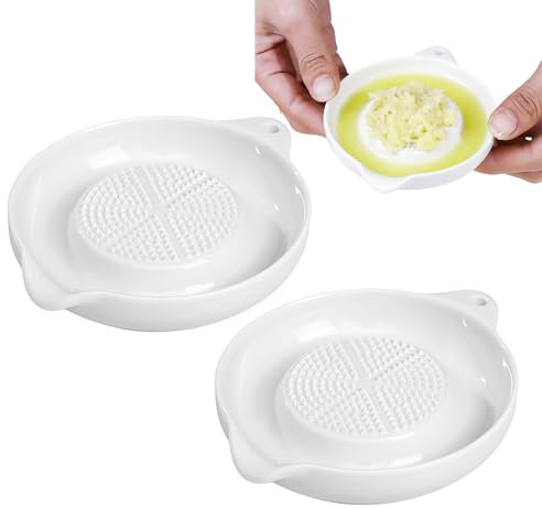 GOMETY - Rallador de cerámica (2 unidades, rallador de jengibre, con cepillo, rallador de ajos, frutas, verduras, jengibre, jengibre, cebolla, orbicular)