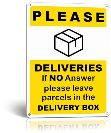TAKULA Parcel Box Sign 25x18cm Please Leave Parcels Here, Adhesive Backing | Weatherproof for outdoor use on mailboxes or delivery locations. Prevents lost parcels and ensures safe deliveries.