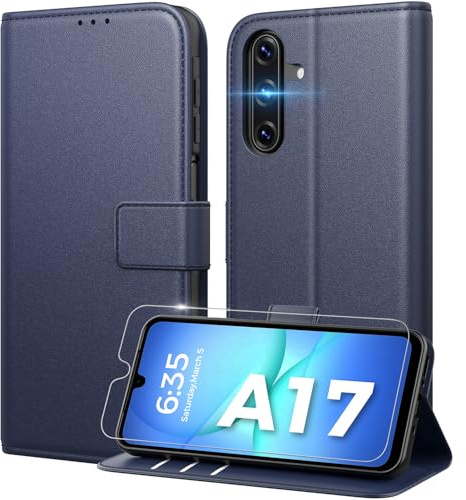 Peakally Handyhülle für Samsung Galaxy A17 5G Hülle [Mit 1 Stück Panzer Schutz Glas] [Premium PU Leder] [RFID-Blockierung] [Kartenfach] Klapphülle kompatibel mit Galaxy A17 5G / 4G - Blau