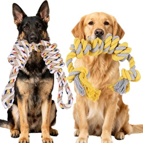 Speedy Panther Dog Rope Toys for Large & Medium Dogs, 2 Pack 60cm Tug of War Toy for Aggressive Chewers, 100% Cotton Rope Toy, Indestructible Dog Chew Toys