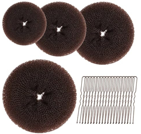 Funalix Donut Hair Bun Set,4 Stück Donut Hair Bun, 20 Stück U Clip Hilfsartikel, Haaraccessoire für Frauen, Mädchen und Tänzer (Braun)