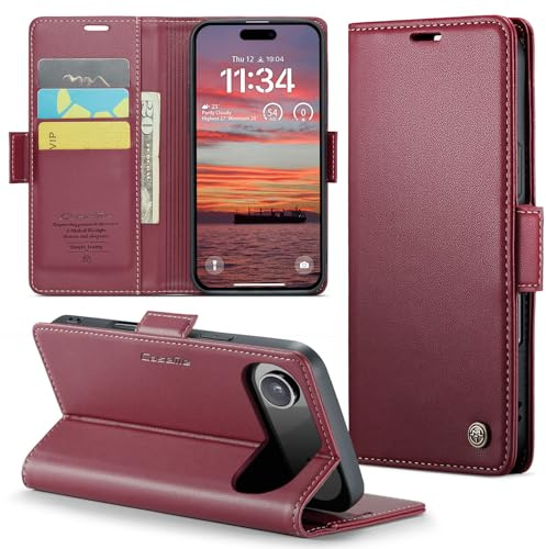 Phernykas Handyhülle für iPhone 17 Air Hülle Leder,Magnetische Klapphülle mit kartenfach und Standfunktion Smartphone Schutzhülle Lederhülle iPhone 17 Air Flip Book Case (Rot)