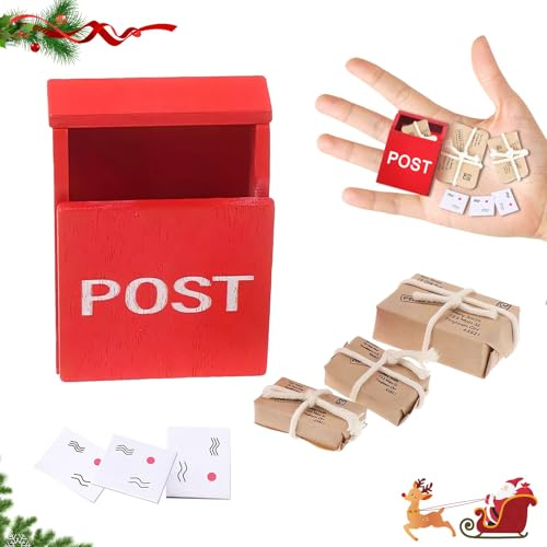 7 Stück Wichteltür Zubehör Set, Miniatur Wichtel Weihnachten Deko Briefkasten Zeitung Umschläge, Mini Weihnachtswichtel Set, Wichteltür Zubehör Weihnachten, für DIY Geschenke