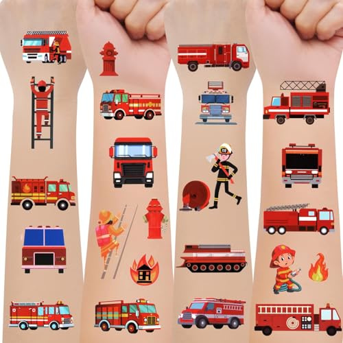 10 Blätter Temporäre Tattoos für Kinder, Kindertattoos für Jungen Mädchen | für Feuerwehr Spielzeug Geschenke, Mitgebsel Kindergeburtstag Party Deko