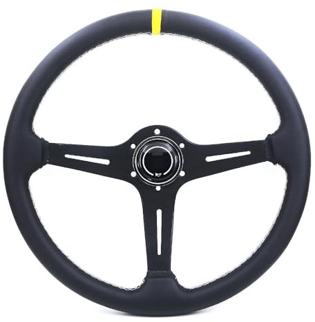 Volante Sportivo Auto, Volante a Calice Volante da corsa universale 370 mm circa 15'' nero/titanio piatto for auto rally e drift(Black)