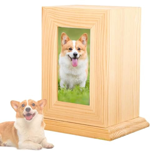 Urna de madera – urna de recuerdo de animales, caja conmemorativa para cenizas, caja de recuerdos hecha a mano con inserción fotográfica para mascotas, perros y gatos, contenedor seguro para entierro