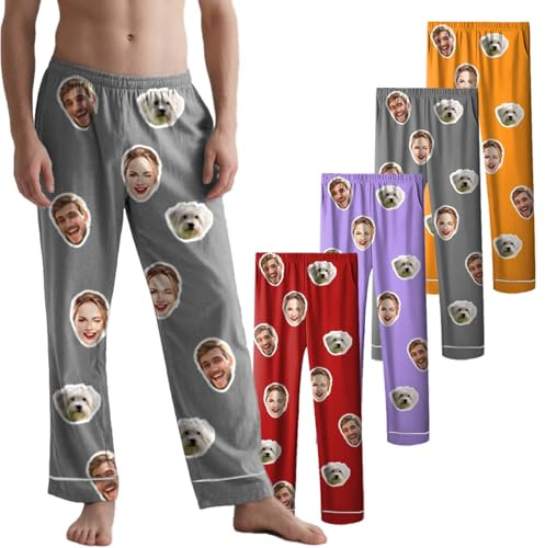 Personalised Pyjama Bottoms for Men & Women – Custom Pjs with Photos, Matching Sleep Pants for Couples, Gifts for Christmas Halloween (Solid)