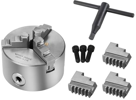 Selbstzentrierendes Drehfutter mit 3 Backen, 100 mm, Premium-Gusseisen-Metallfutter mit zusätzlichen Backen für Drehmaschinen und Drehmaschinenzubehör