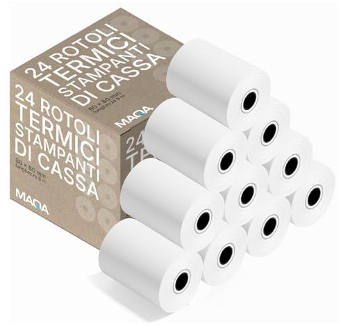 24 Rotoli Cassa 80x80 Termici - CONFEZIONE DA: 8 Rotoli Scontrino Termico 80x80mm per Registratore e Stampanti Cassa – Carta Termica Alta Qualità, Stampa Nitida, Compatibilità Universale