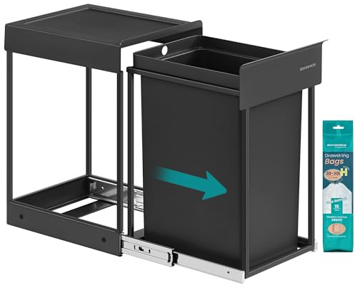 SONGMICS Selektiv sorteringsbehållare, utdragbar kökssoppa, 1 x 20 l hink, mjuk glidning, stålstruktur, ABS-lock, svart bläck LTB920BZ01