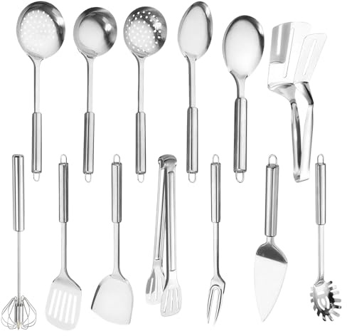 YYTECH 13 Stück Silber Küchenutensilien Set, Titan Silber Beschichtung Edelstahl Kochutensilien Set, Silberen Pfannenwender, Küchenwerkzeuge Spatel Set, Für Antihaft-Kochgeschirr, sSpülmaschinenfest