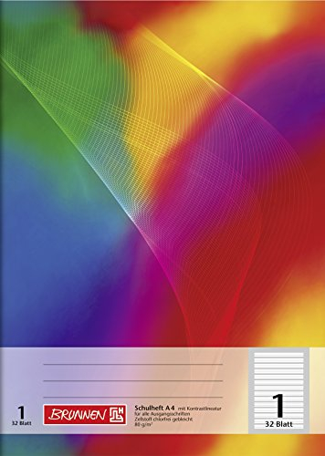 BRUNNEN Schulheft | A4, Lineatur 1, 32 Blatt, mehrfarbig