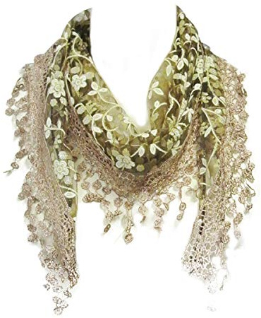 Wrapables Embroidered Floral Lace Triangle Scarf, Coffee