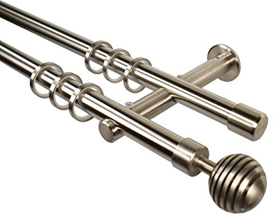 iso-design Edelstahl Gardinenstangen 2-läufig 20 mm mit Endstück Scheibenkugel, 120 cm