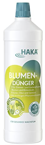 HAKA Blumendünger flüssig, 1L, stärkt Pflanzenwachstum & Blütenbildung, Universal Flüssigdünger für Zimmer-, Balkon- & Gartenpflanzen, für Obst & Gemüse, vegan, ohne Phosphat, umweltfreundlich