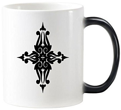 Religion Christentum Belief Kirche schwarz Heiligen Kreuz Kultur, Design Gothic Art Illustration Muster 'wärmeempfindliche Farbwechsel Farbe Tasse Milch Kaffee mit Griffe 350 ml