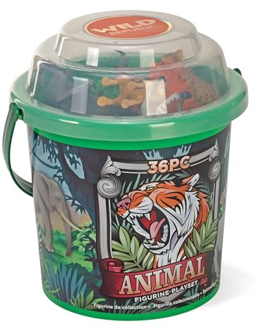 Wild Republic 22112 Spielfiguren-Set Afrikanische Tierwelt, Spieleimer, Adventure Bucket, 20 cm, 36-teilig, Multi