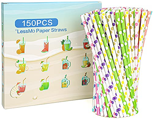 LessMo 150 PCS Papiertrinkhalme Biologisch Abbaubare Recycelbare Trinkhalme Plastikfrei Umweltfreundlich, 10 Stile - Ideal für Cocktails Kalte Getränke und Säfte | Geeignet für Partys Hochzeiten