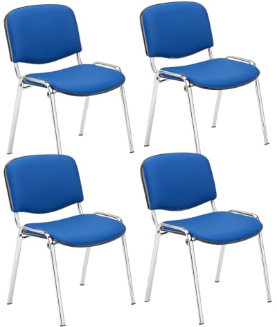 Office Hippo Heavy Duty Meeting Chair, 4 Pack - PU Blue/Chrome, Stackable Reception & Conference Chair, Up to 115kg Weight, 5 Year Frame & 2 Year Upholstery Warranty