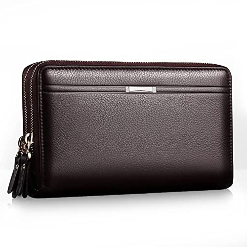 Cartera de Mano de Cuero para Hombre, para teléfono Celular, Grande, de Viaje, Tarjeta de Visita, Marrón, L, Casual