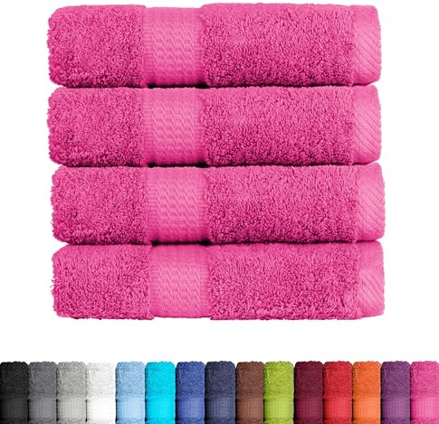 BaSaTex Baumwolle Handtuch, 4er Pack, 50x100 cm, Pink | 100% Baumwolle, Öko-Tex Made in Green, Aufhängeschlaufe, 500gm², langlebig & saugstark