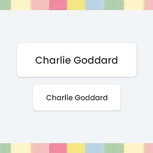 96 x Personalised Stick-On Waterproof Washable Name Labels Pack of 2 Sizes for Clothes, Water Bottles, School Uniform, Equipment, Shoes, School, Nursery, Day Care - White (SFP)