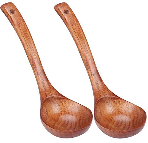 TsunNee Lot de 2 louches à soupe en bois naturel - Cuillère à soupe - Longueur : 24 cm