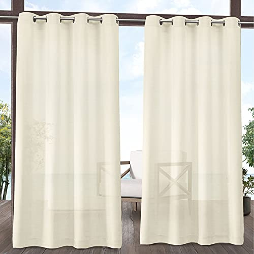 Exclusive Home Miami Semi-Sheer Textured Indoor/Outdoor Grommet Top Curtain Panel, 54x108, Ivory, Set of 2