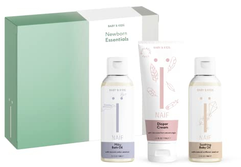 Naïf Newborn Essentials - Badeöl 100ml - Babyöl 200ml - Windelcreme 75ml - für Baby und Kind