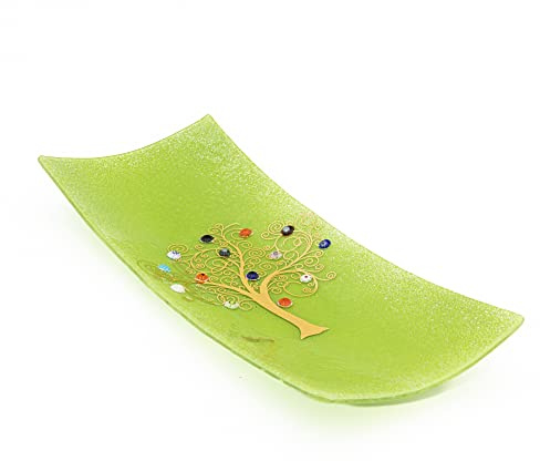 Sospiri Venezia Objekttablett aus Murano-Glas mit Baum des Lebens-Dekoration Murrine und Blattgold handgefertigt Geschenkidee hergestellt in Italien (30 x 13 cm)