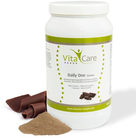 VitaCare Daily One Protein-Shake Schokolade, 630gr Whey Protein-Pulver mit Flohsamenschalen-Pulver, proteinreiches Fitness Nahrungsergänzungsmittel