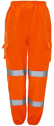 FASHION 7STAR Hi Vis Viz Jogginghose für Herren, hohe Sichtbarkeit, reflektierendes Band, Streifenmuster, Arbeitskleidung, Jogginghose, Orange, Größe S