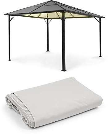 blumfeldt Pantheon Solid Sky Ambient Solar - pergola complète, avec parois latérales, Cadre Aluminium, Toit Polycarbonate, éclairage Solaire, env. 3 x 4 m - Gris Clair