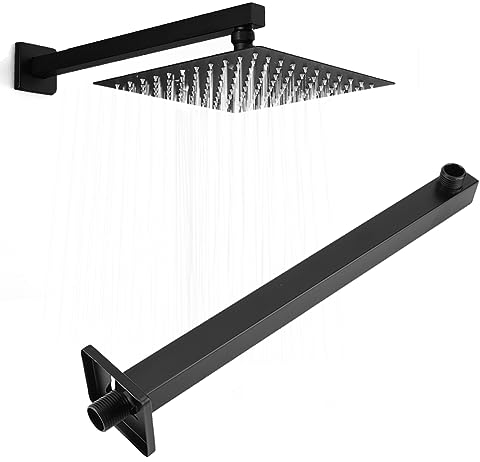 Brausearm Schwarz Matt 36.83cm, G1/2 Duscharm Eckig Edelstahl 14.5inch Wandmontage Regen Dusche Verlängerungsarm Badezimmer Zubehör für Überkopf Dusche Regen Dusche Kopf Home Hotel