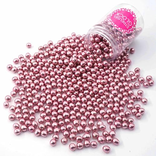 Streusel Glück Schokokugeln Crispy mini rosa metallic 75g - Perlen Schoko Zuckerperlen Sprinkles Schokostreusel für Kindergeburtstag Weihnachten Geburtstag Cupcakes Cake Pops Muffins Tortendeko