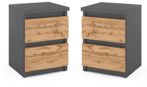 MRBLS_HOME MRBLS Nachttisch 2er Set Nachtschrank Nachtkommode Modern Möbel mit Schubladen Kommode Holz Schubladenschrank für Ihr Schlafzimmer (Grau Matt - Wotan) – 30 x 43 x 32,5 cm (B/H/T)