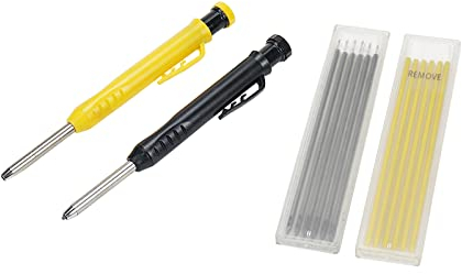 WDONAY 2 Stück Zimmermannsbleistift mit Anspitzer, lange Nase, tiefes Loch, Druckbleistift mit 12 Stück Holzbearbeitungsstift-Marker-Nachfüllungen (gelb und schwarz)