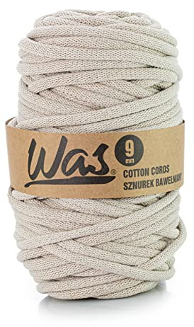 WAS Baumwollkordel mit Polyesterkern 9 mm 50m Baumwollgarn DIY Makramee Stricken Cotton Cord Hellbeige ideal für Makramee Handwerk Baumwollseil für Basteln