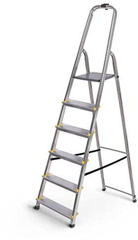 HOSTRÖM Escabeau 6 marches DURA Pliable, marchepied léger en Aluminium, Hauteur Plateforme 119cm, Pieds antidérapants, Charge 150kg, Garantie 5 Ans