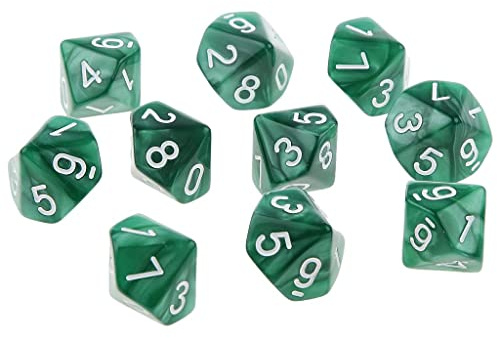 Tiuimk Uppsättning av 10 gröna 10-sidiga tärningar 0-9 för TRPG-spelälskare – akrylmaterial