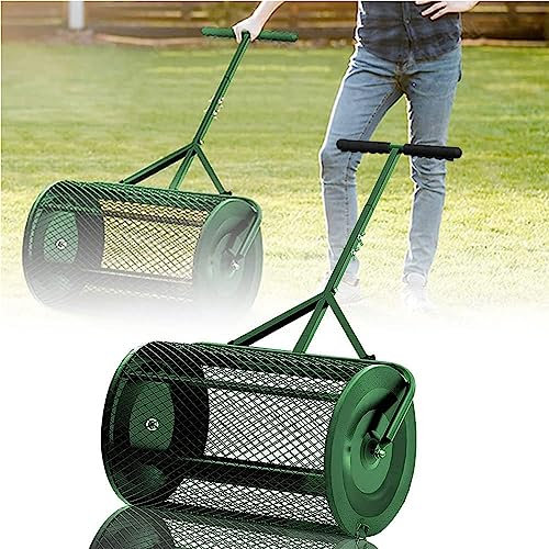 RayGenius Kompost Torfmoos Streuer, Heavy Duty Metallgitter Streuer Mit Verstellbarem Griff FüR DüNger, Mutterboden, Pflanzung, Aussaat, Rasen, Garten Und Hof, GrüN.,Green-Separate32x60cm