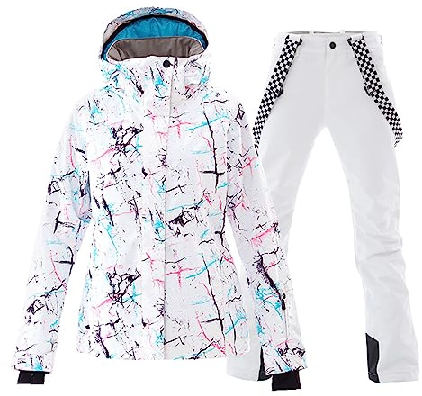ALSOGO Damen Skianzug Schneeanzug Winddicht Wasserdicht Skifahren Snowboardjacke Trägerhose Set Zum Skifahren Snowboarden Klettern