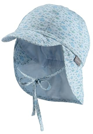 Sterntaler Schirmmütze Fische mit Nackenschutz und Bindeband für Jungen - Baby Mütze mit Ohrenklappen für Sonnenschutz - Sonnenkappe Baby aus weicher Baumwolle