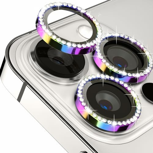 Pellicola Fotocamera Compatibile con iPhone 15 Pro/iPhone 15 Pro Max Bling,ICARERFAMILY Ultra HD Trasparente Vetro Temperato Diamante Copertura di Protezione Obiettivo Fotocamera - Colorato