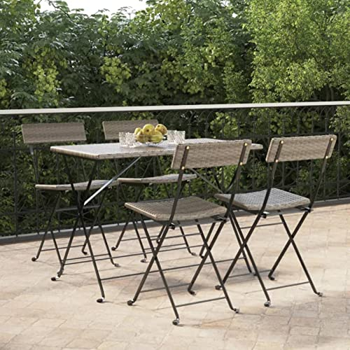 LAPOOH Bistrostühle 4 STK. Klappbar, Gartenstühle, Balkonstuhl, Balkon Stuhl, Garten Stühle, Terrassenstuhl, Stühle Für Draußen, Grau Poly Rattan und Stahl