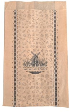 1000 Sacs pour 4 croissants 12+5x21 cm en papier kraft brun de qualité alimentaire ingraissable imprimé en noir