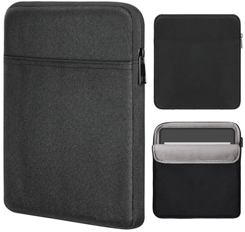 MoKo Tablet Sleeve Kompatibel mit Kindle Colorsoft, Kindle Paperwhite 12th Gen 2024, Kindle 2024-2016, Tablet Tragetasche Tragbare Hülle mit Zwei Taschen und Stifthalter, Schwarz