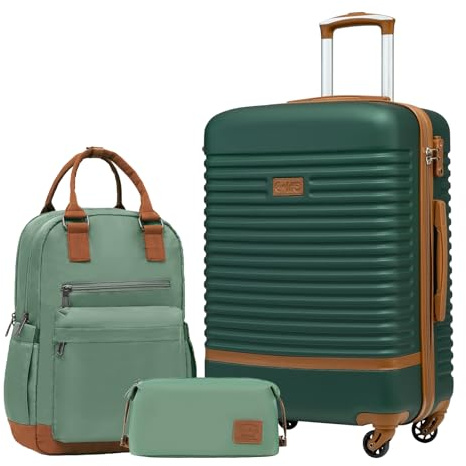 COOLIFE Koffer Set 3tlg, Reisekoffer Set mit Reiserucksack & Kulturbeutel | 24 Koffer Mittelgroß für Mittelstrecke, Leichter ABS Hartschale, TSA-Schloss, YKK-Reißverschluss, 360° Rollen, Teleskopgrif